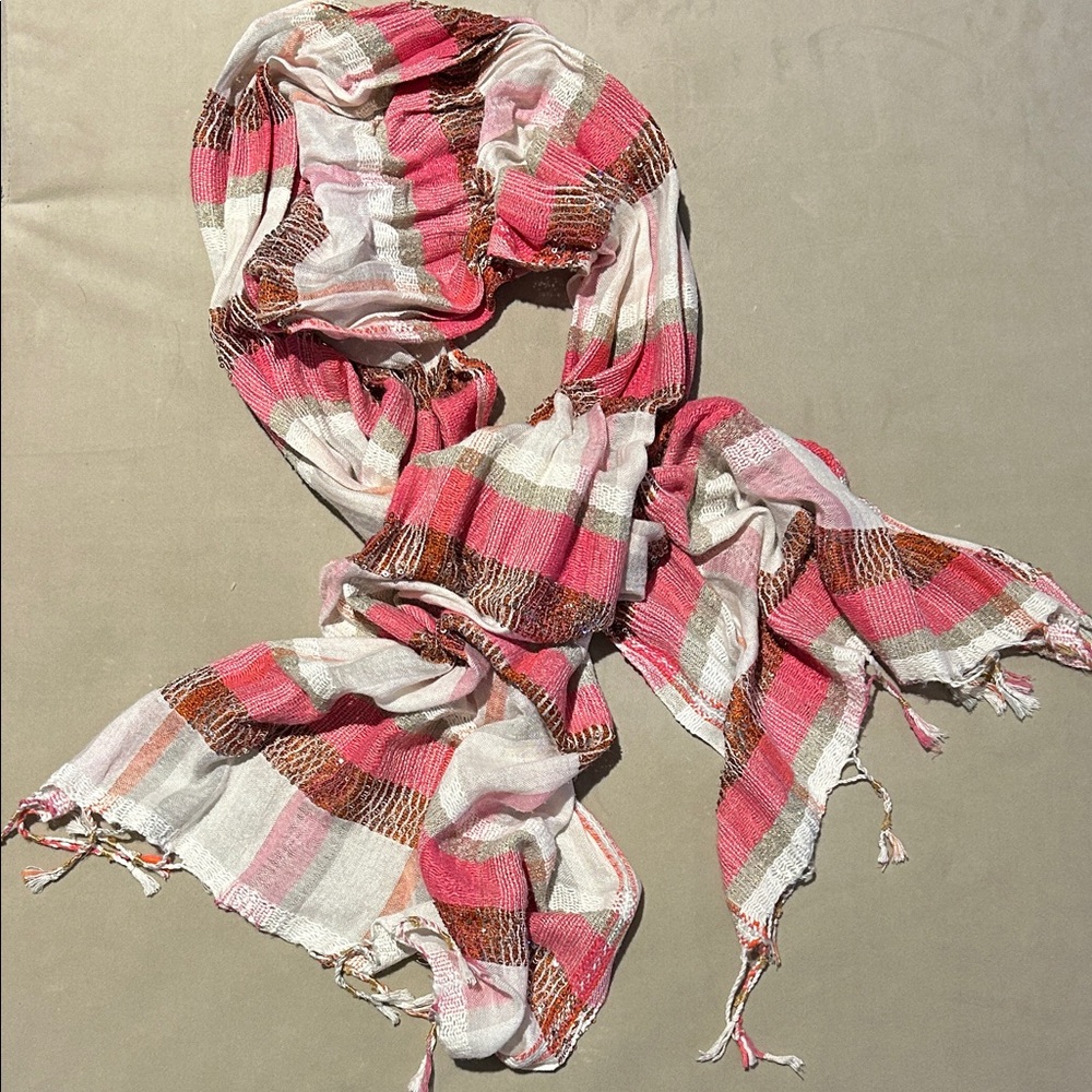 LOFT Pink and White Striped Women's Scarf with Sequins
